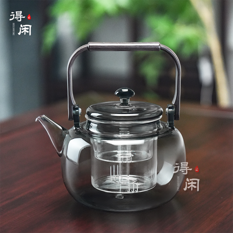 璃尚鸣新款4代提梁壶蒸煮一体内胆煮茶壶家用泡茶壶耐热玻璃茶壶