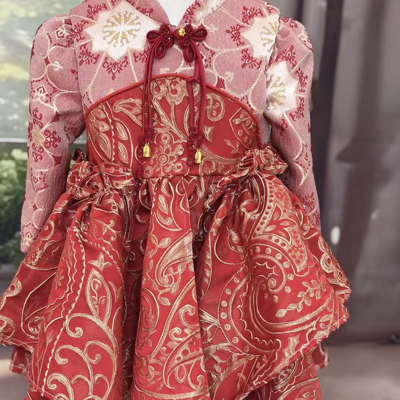 高端中式女宝周岁礼服婴儿抓周服喜庆红色唐装连衣裙新款拜年服