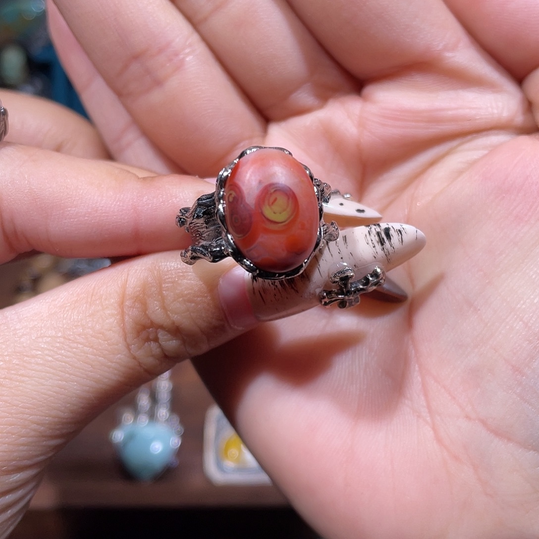 腰***姐南红玛瑙银S925镶嵌戒指戒指