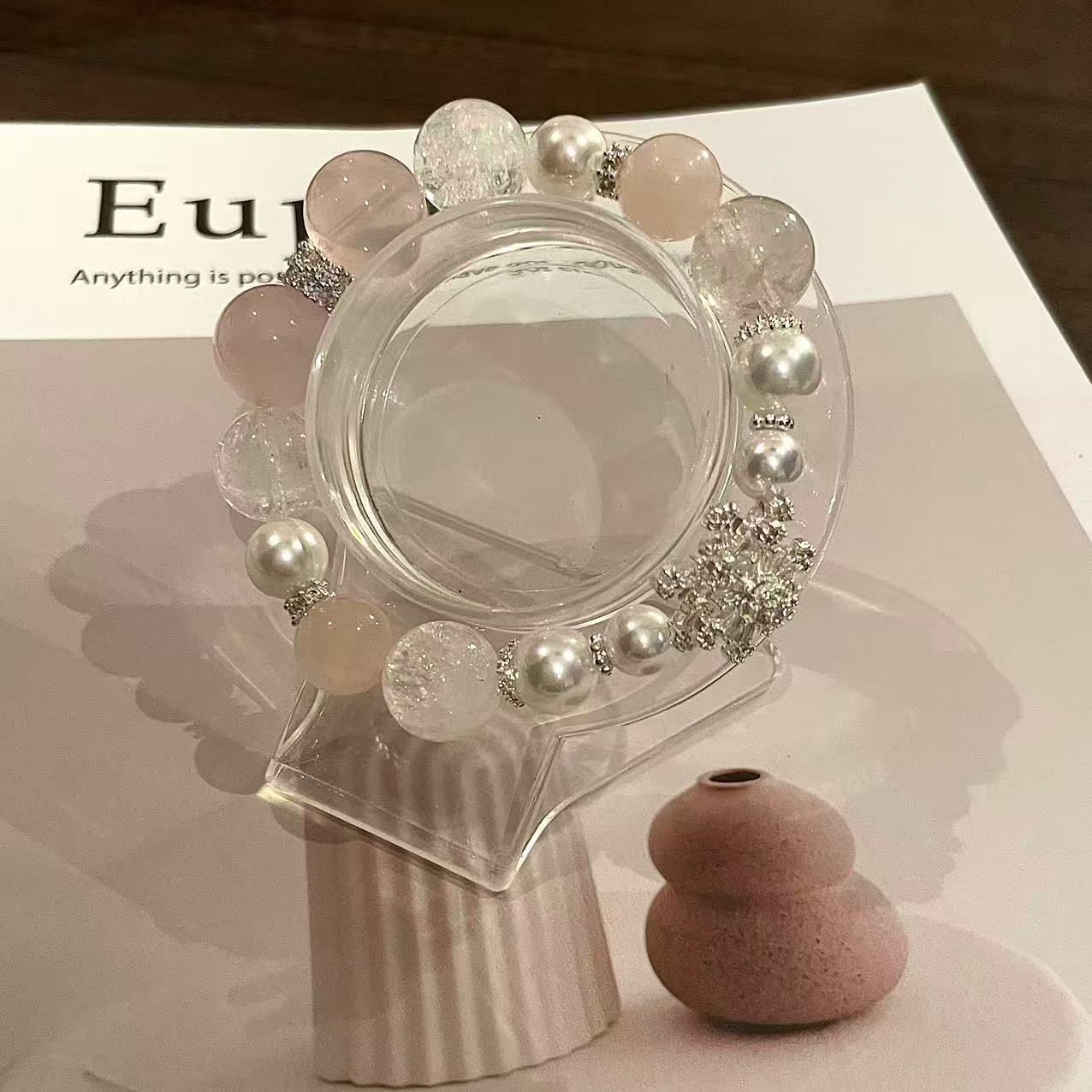 YIMI 天然水晶合金粉水晶多宝手链x1941（10-14毫米）