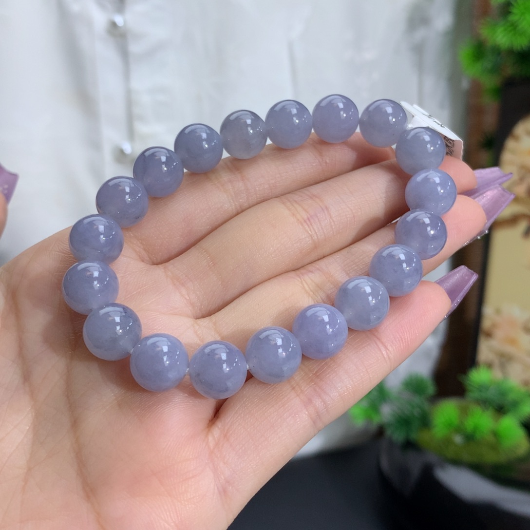 翡翠手链未镶嵌卡10冰润胶烟紫底
