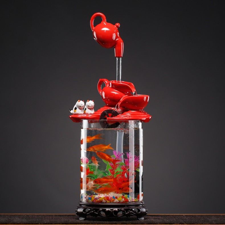 流水循环金鱼缸摆件家装办公室桌面装饰品招财造景水族箱