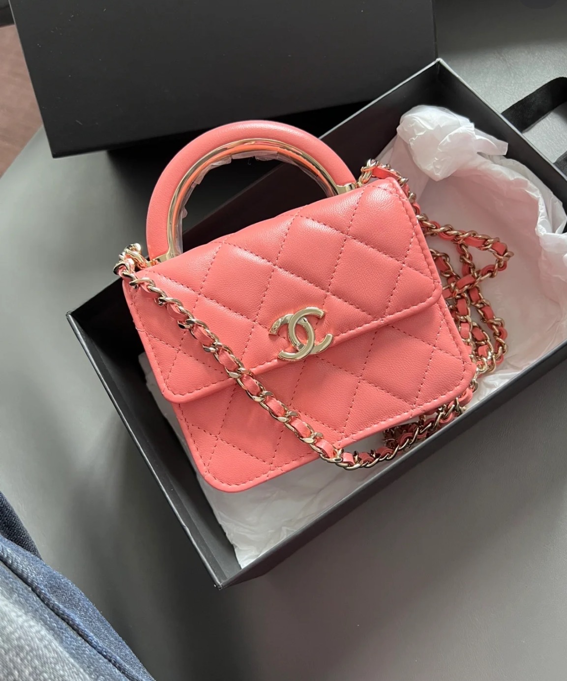 95新 Chanel/香奈儿 粉色手柄风琴小费包 12395889