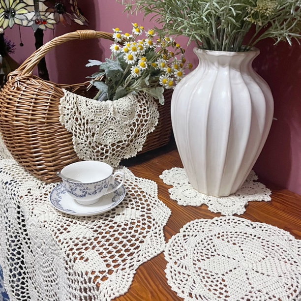 精美针织棉线镂空装饰桌垫 餐垫 花瓶垫 台灯垫 钩针垫 针织垫