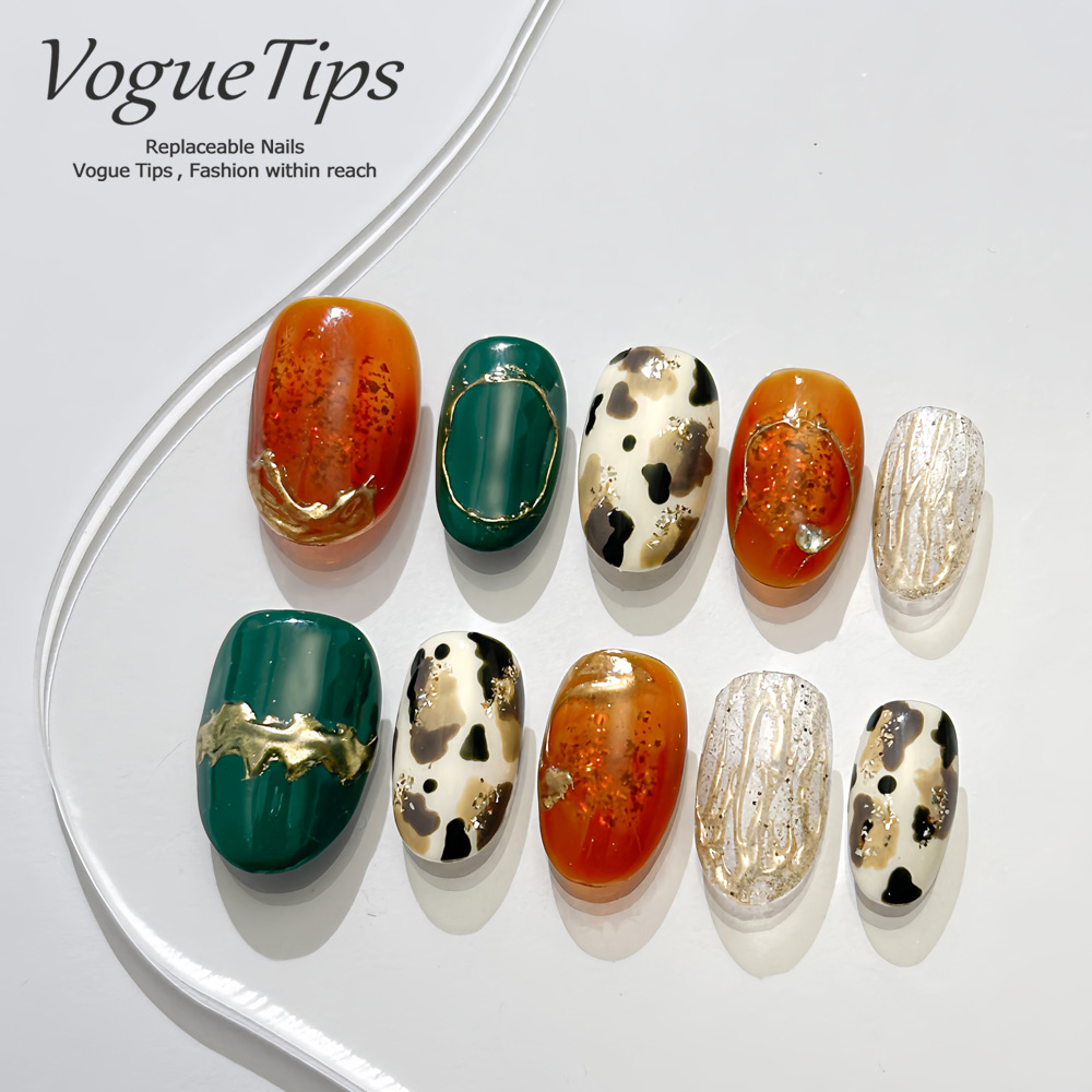 VogueTips斑彩花仙纯日式手工穿戴甲短圆新款手绘高级感显白ZB272
