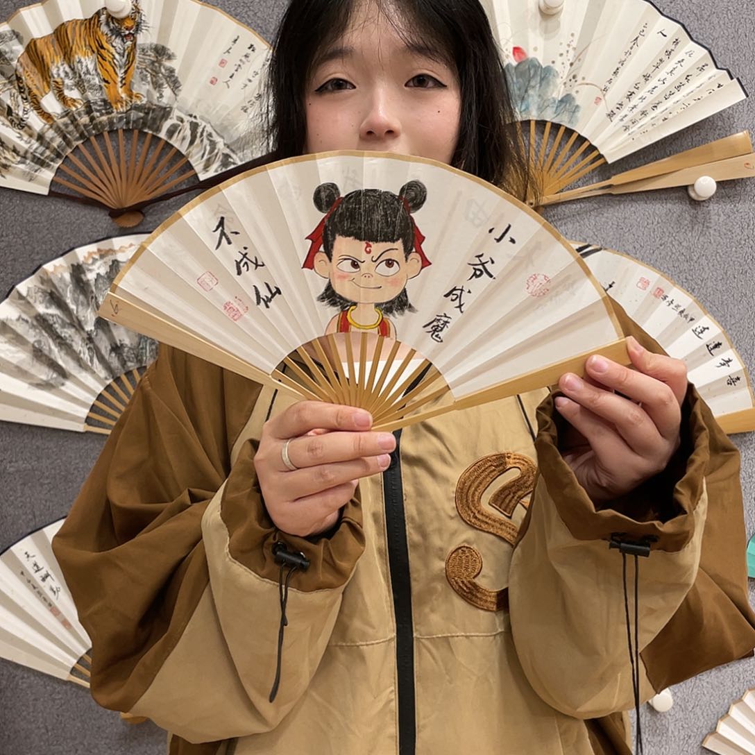 国画6寸玉竹-纯手绘-文玩扇骨（默认粘好） 