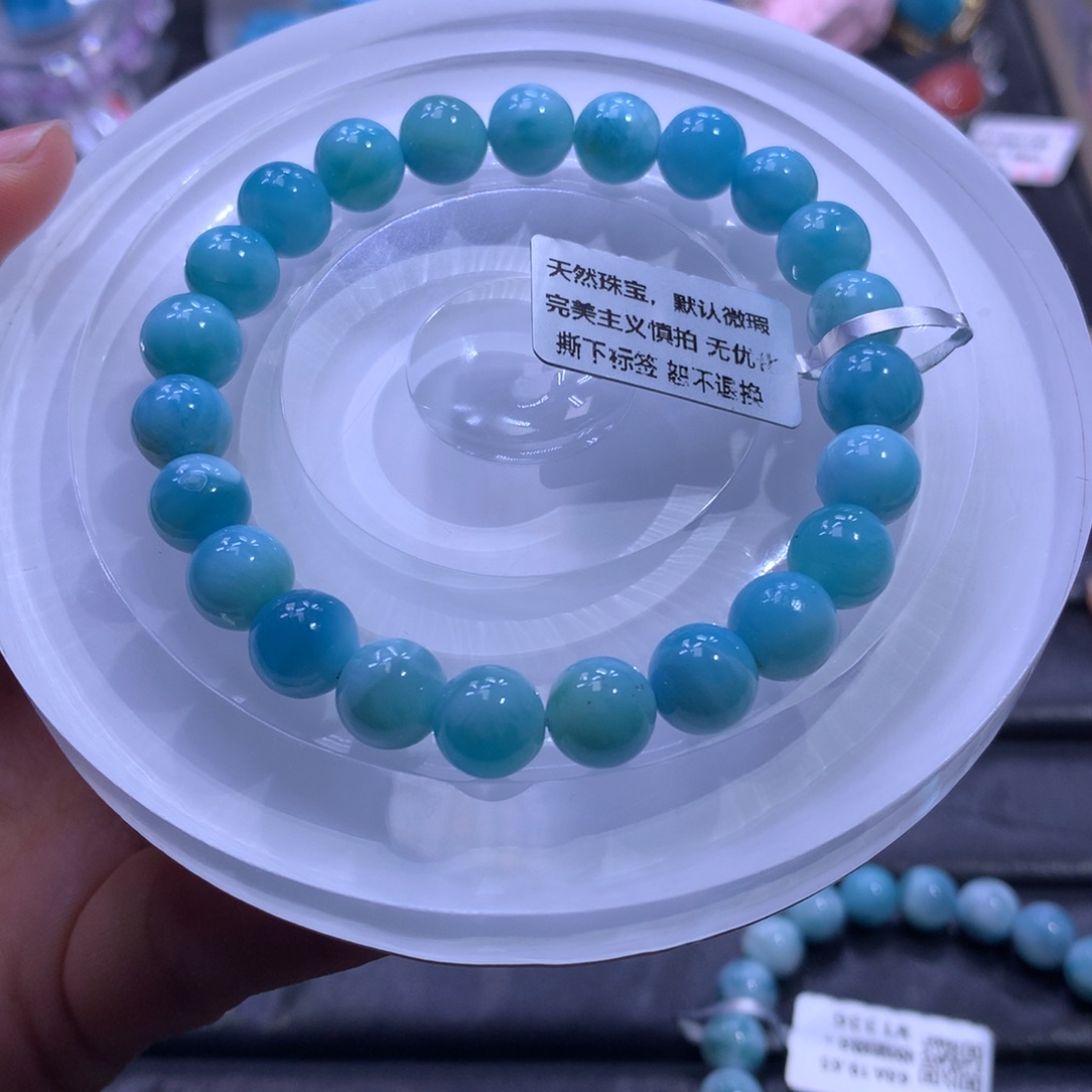 针钠钙石（海纹石）未镶嵌手链8m冰蓝手串01258色差略异