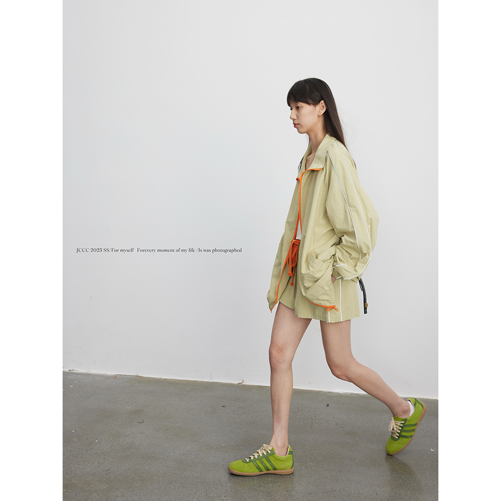 JCCC影子【无拘逐夏】绿色撞色多彩包边条外套短裤防晒套装JE5BBZ10