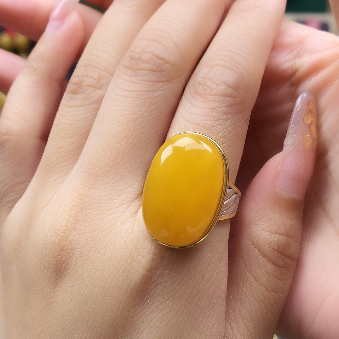 蜜蜡银S925镶嵌戒指戒指