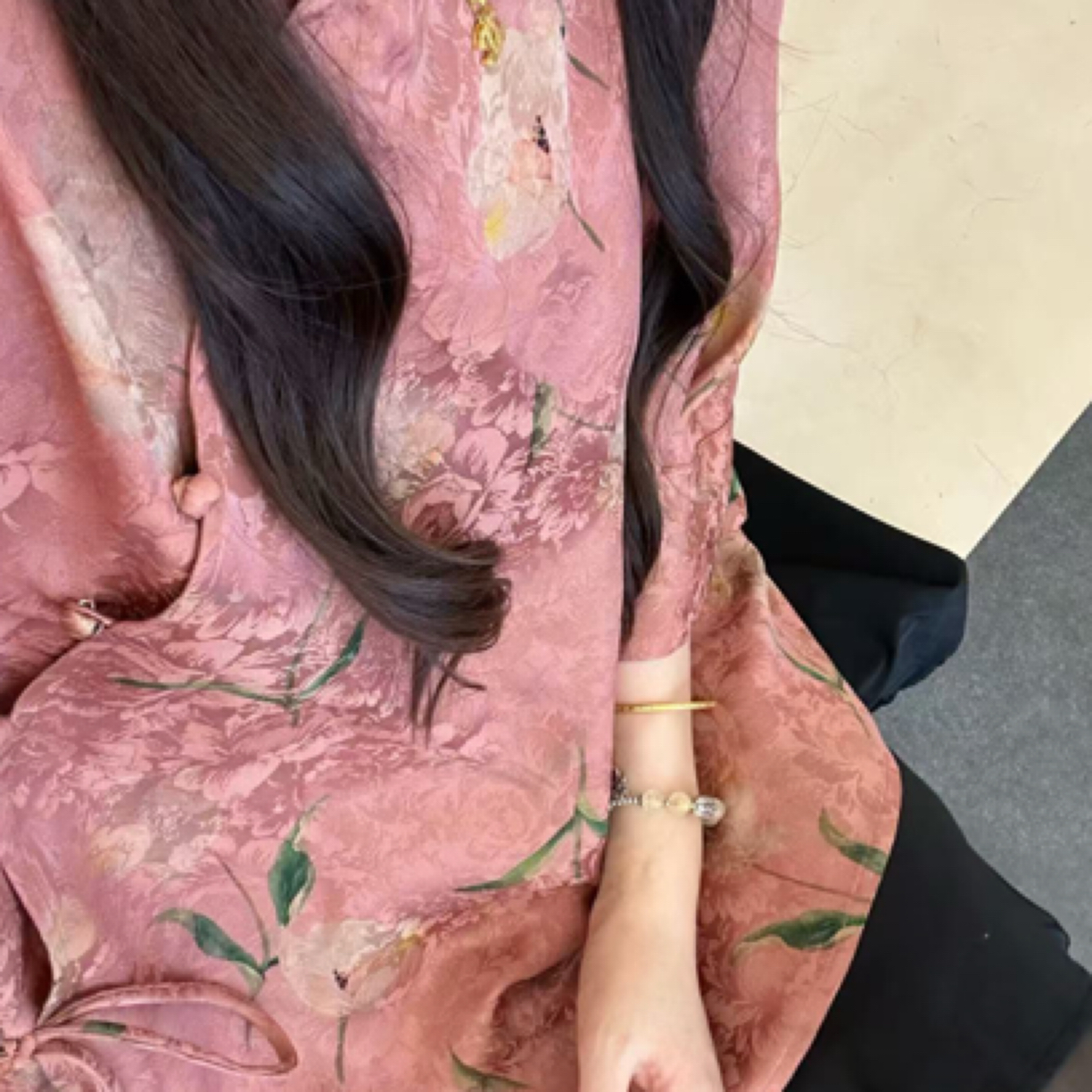 100%桑蚕丝粉色山茶花毛衫香云纱花萝28姆米