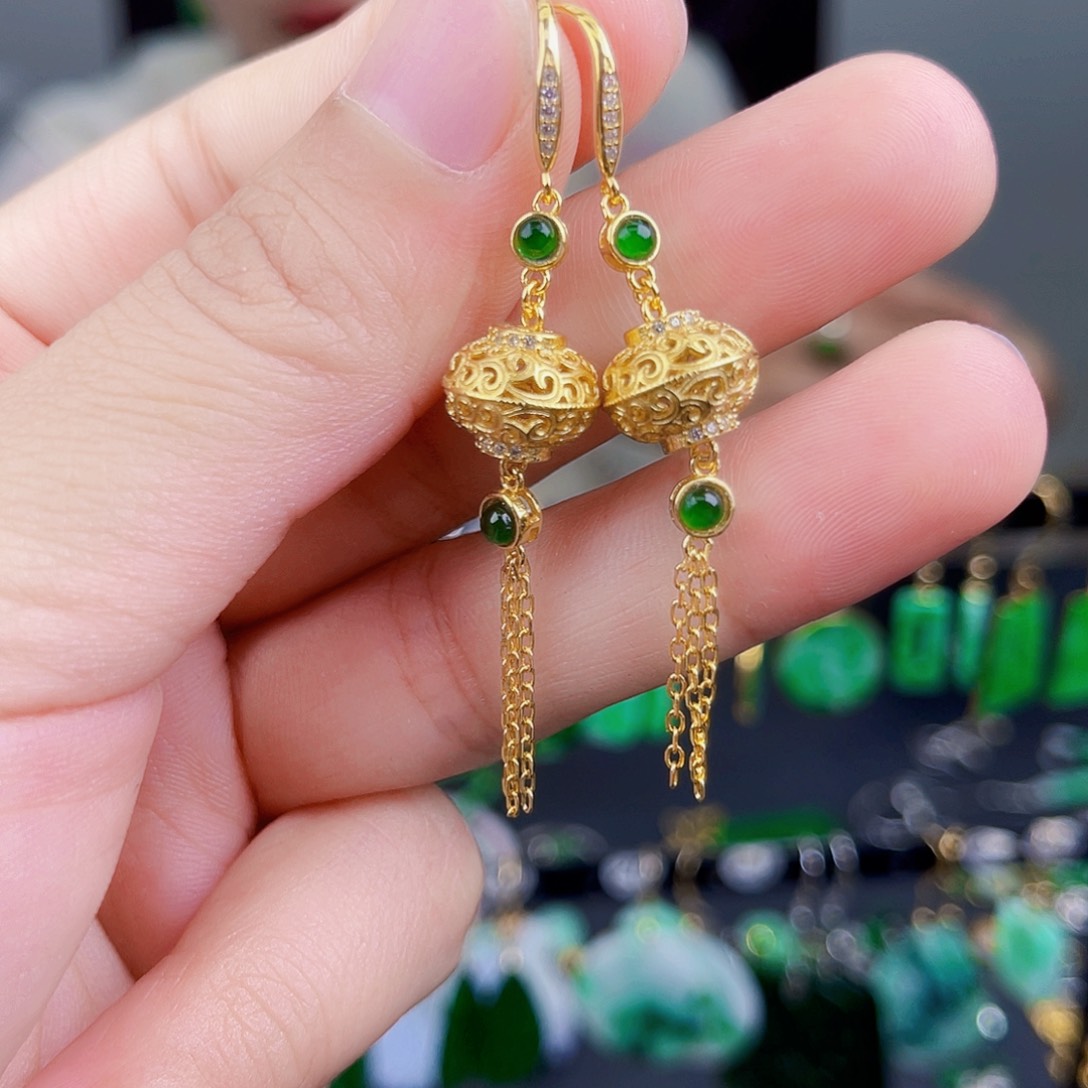 翡翠银S925镶嵌耳饰饰品