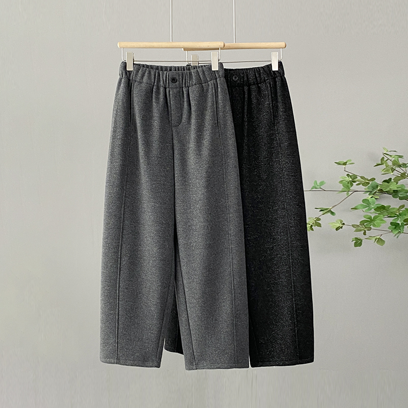 加绒加厚保暖休闲裤女冬季新款高腰一条过冬松紧腰弯刀直筒阔腿裤