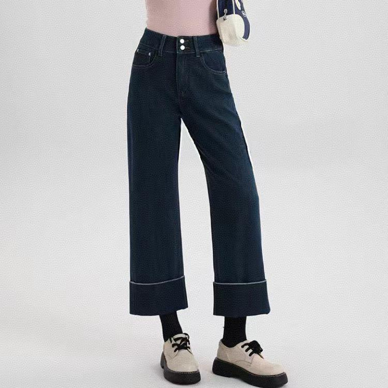 【288】96秋秋MWMA百搭潮裤王早秋深蓝色九分显瘦阔腿四面弹牛仔代~