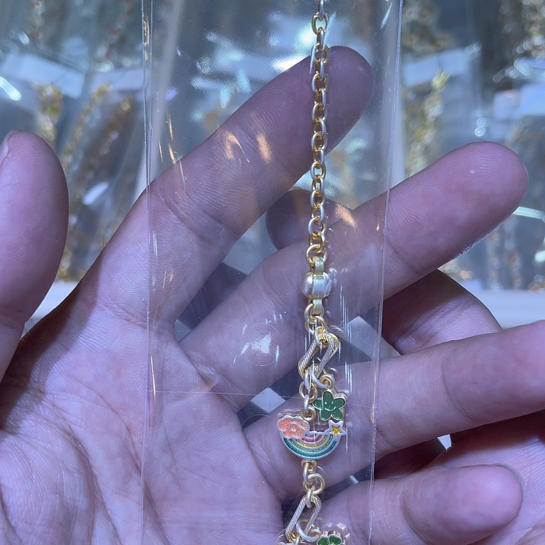 珐琅足银彩虹笑脸手链约9g
