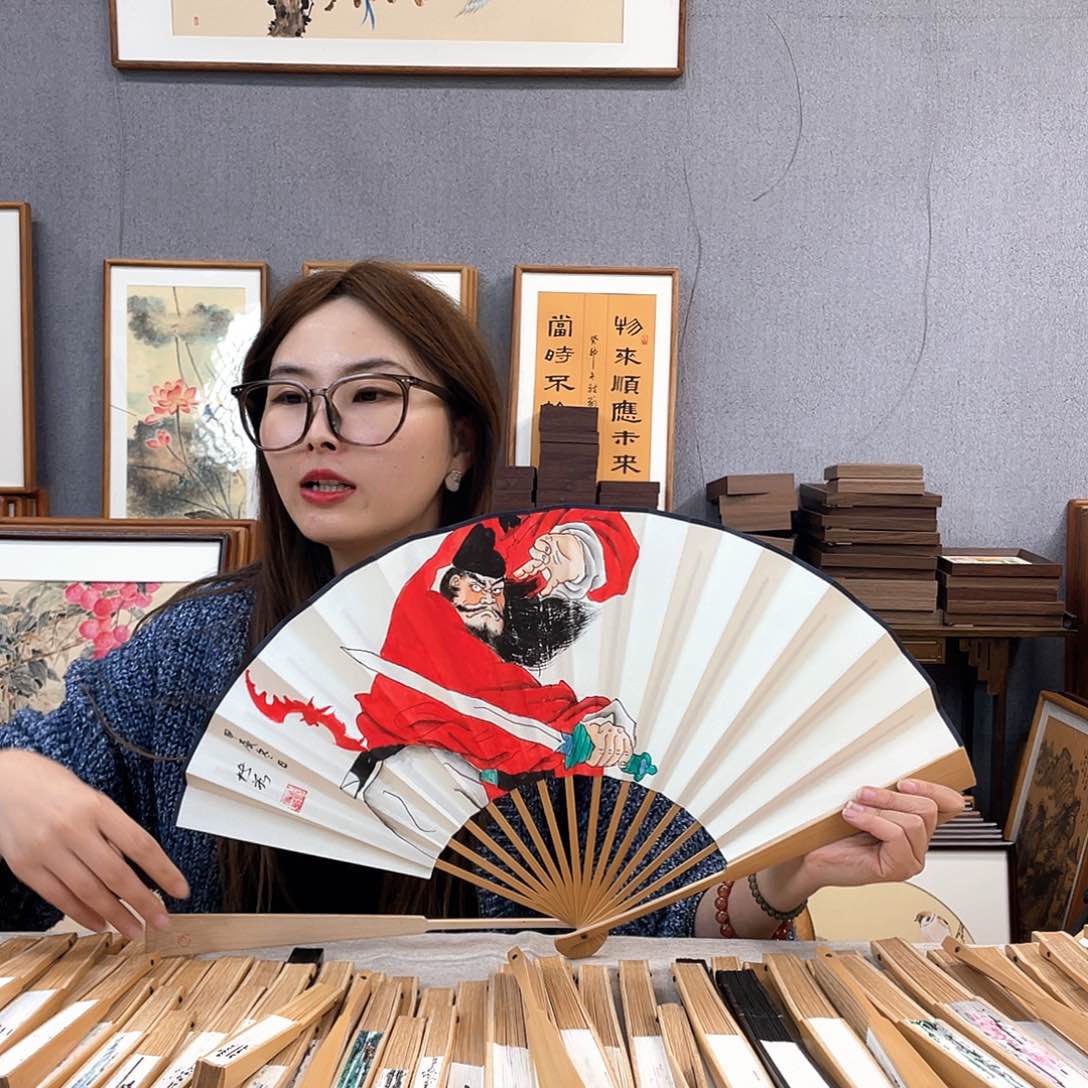 国画10寸玉竹-纯手绘-文玩扇骨（默认粘好）