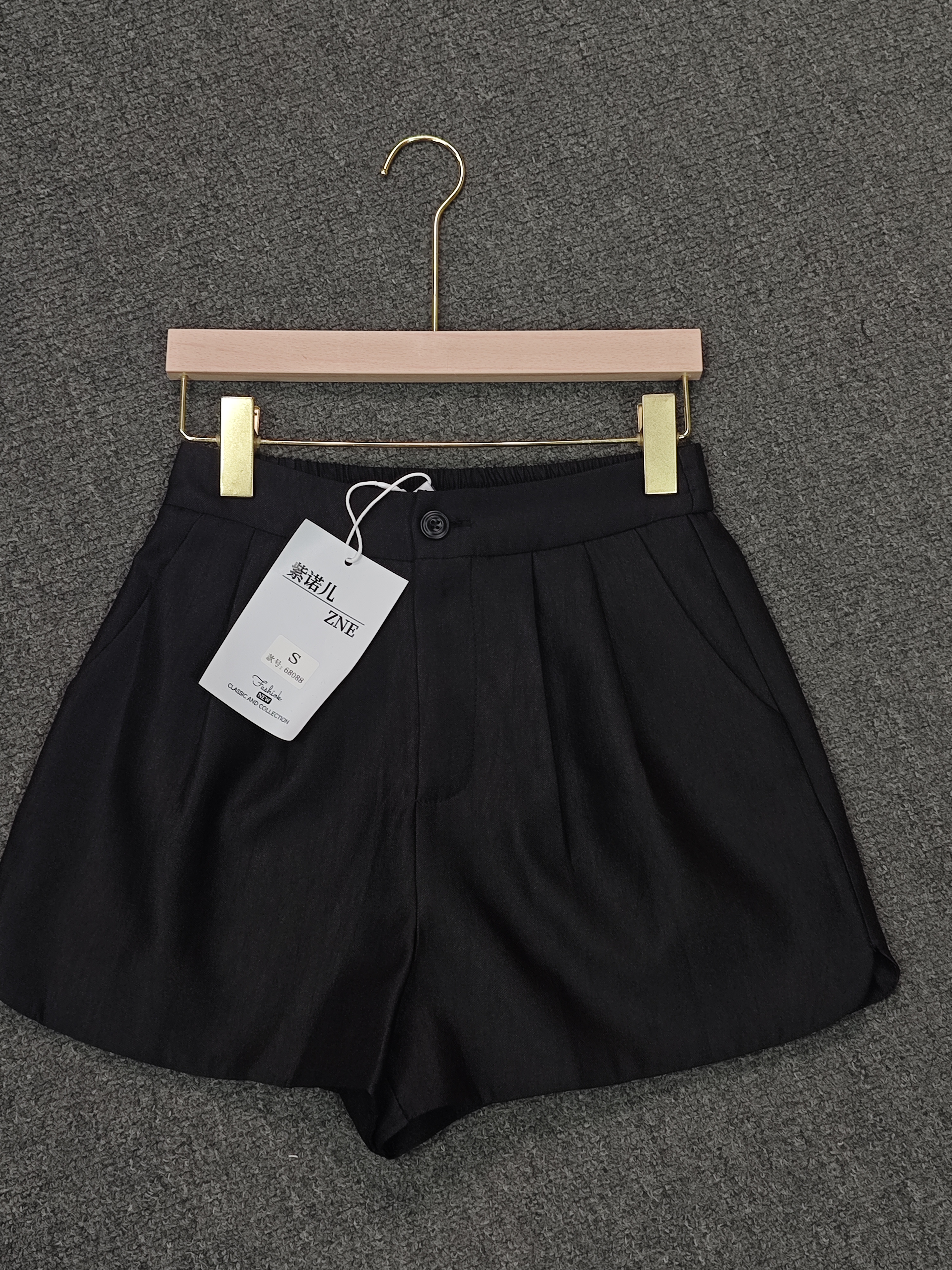 68088休闲风高腰夏季四分裤松紧腰短裤阔腿西装