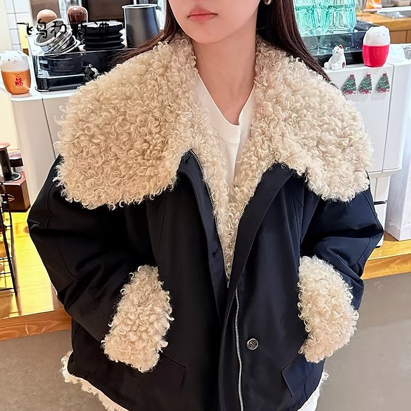 飞鸟和新酒2025冬季新款宽松仿羊羔毛拼接外套女FD57072109