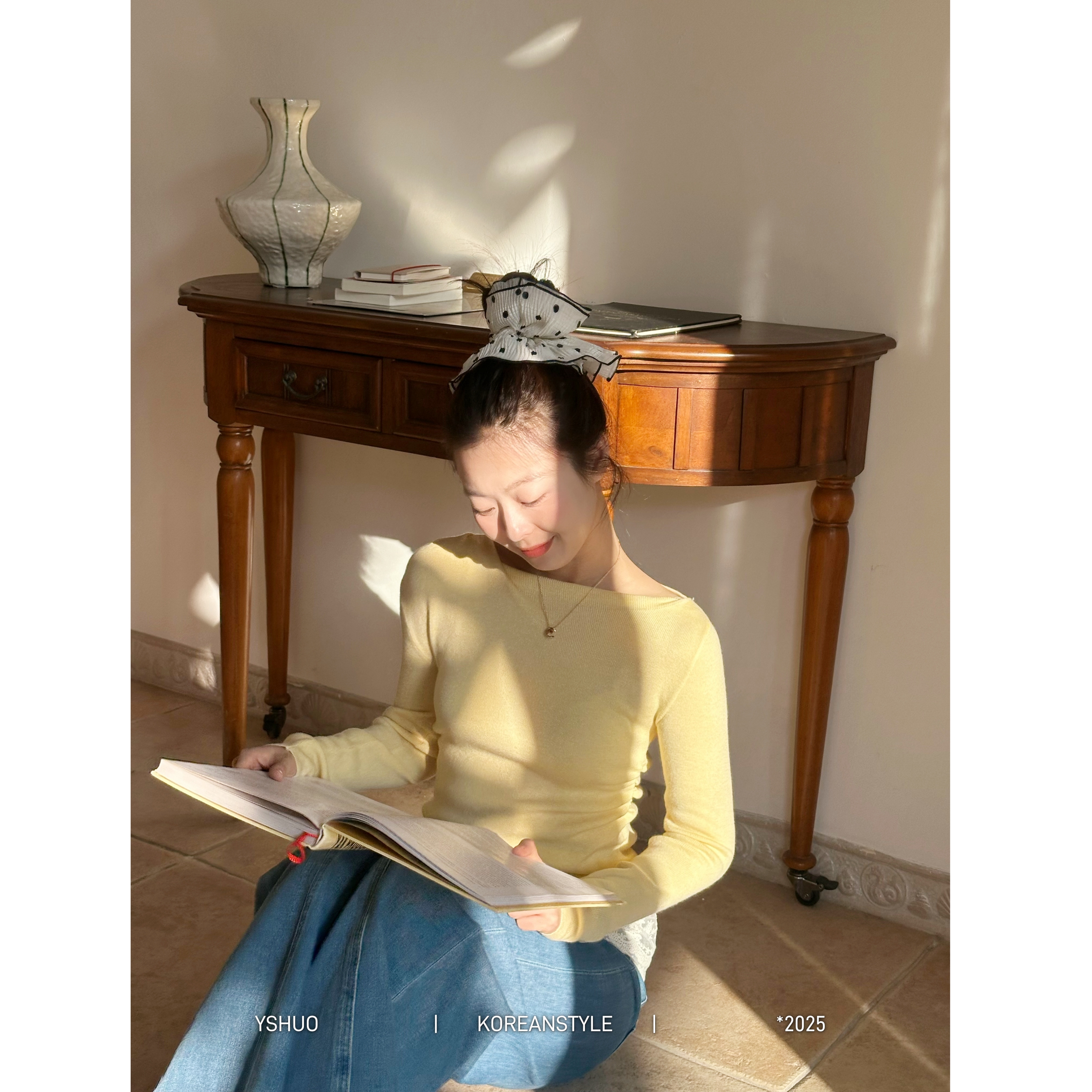 【加分项】春夏百搭修身拼接斜边减龄长袖针织上衣 25018