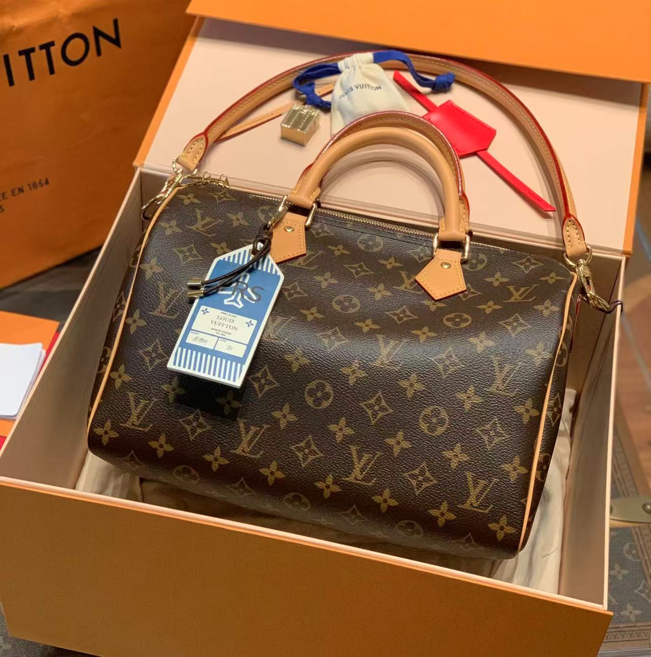 99新 LouisVuitton/路易威登 老花speedy soft30单肩包33800115