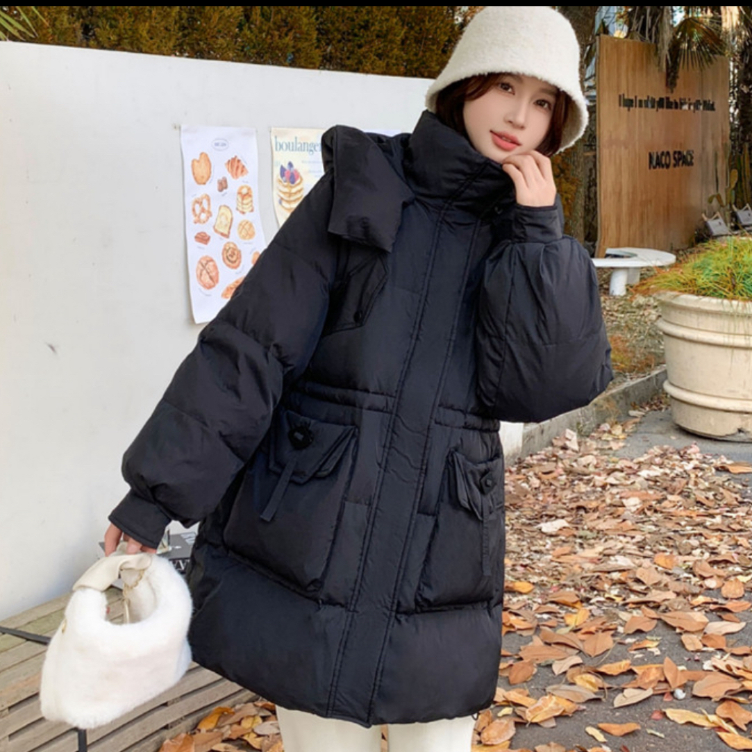 连帽长袖宽松型女冬季白色中长款百搭