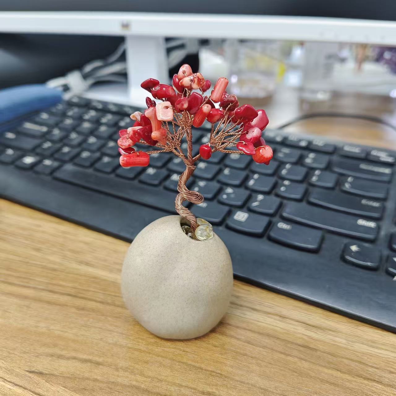 天然水晶发财树摆件，居家办公桌面摆设装饰茶桌，清新复古小礼物