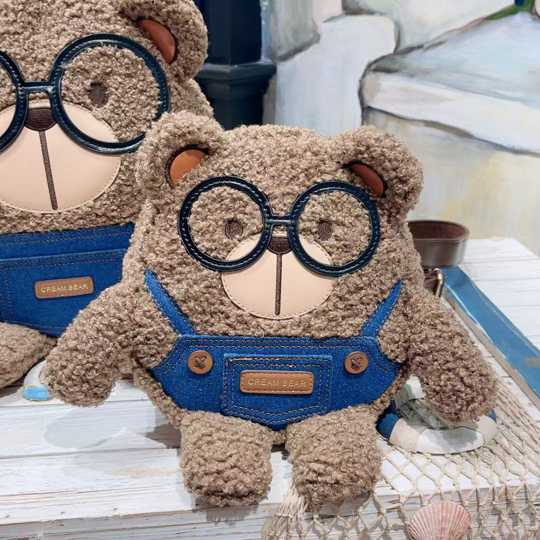 小田姐姐【CREAM BEAR/奶油熊】新款毛绒小熊小号双肩包1341-2棕