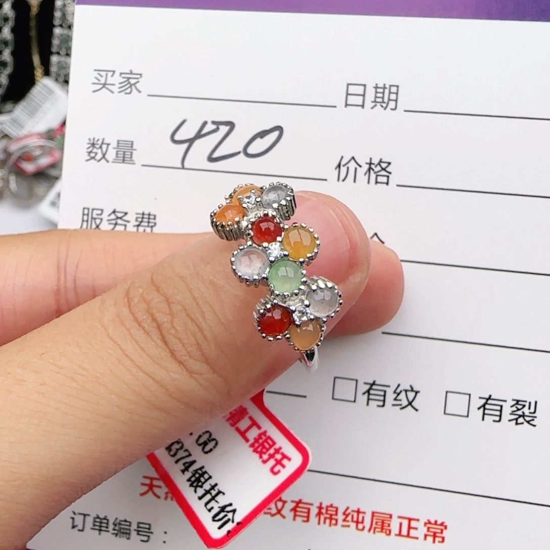 翡翠戒指银S925镶嵌w