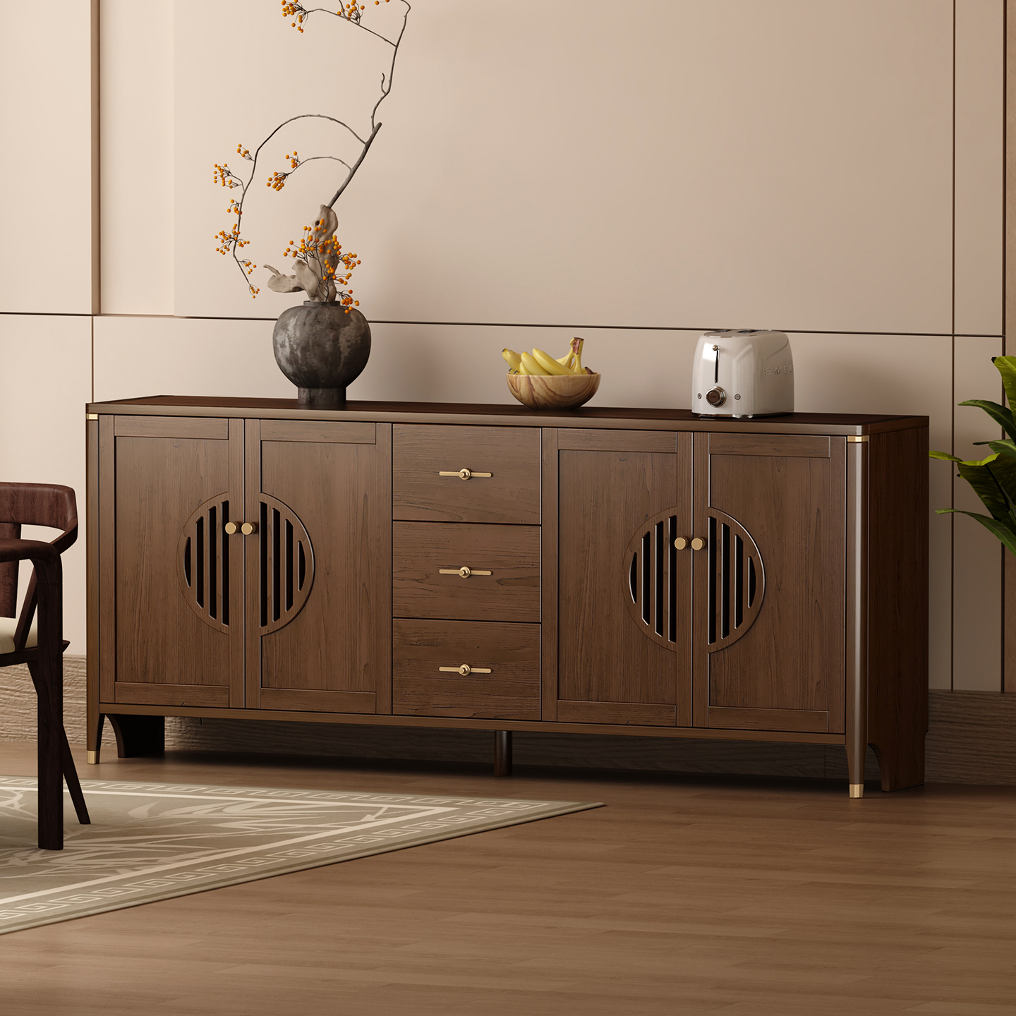 纯实木储物柜新款北美黑胡桃餐边柜大容量玄关隔断柜简约客厅置物