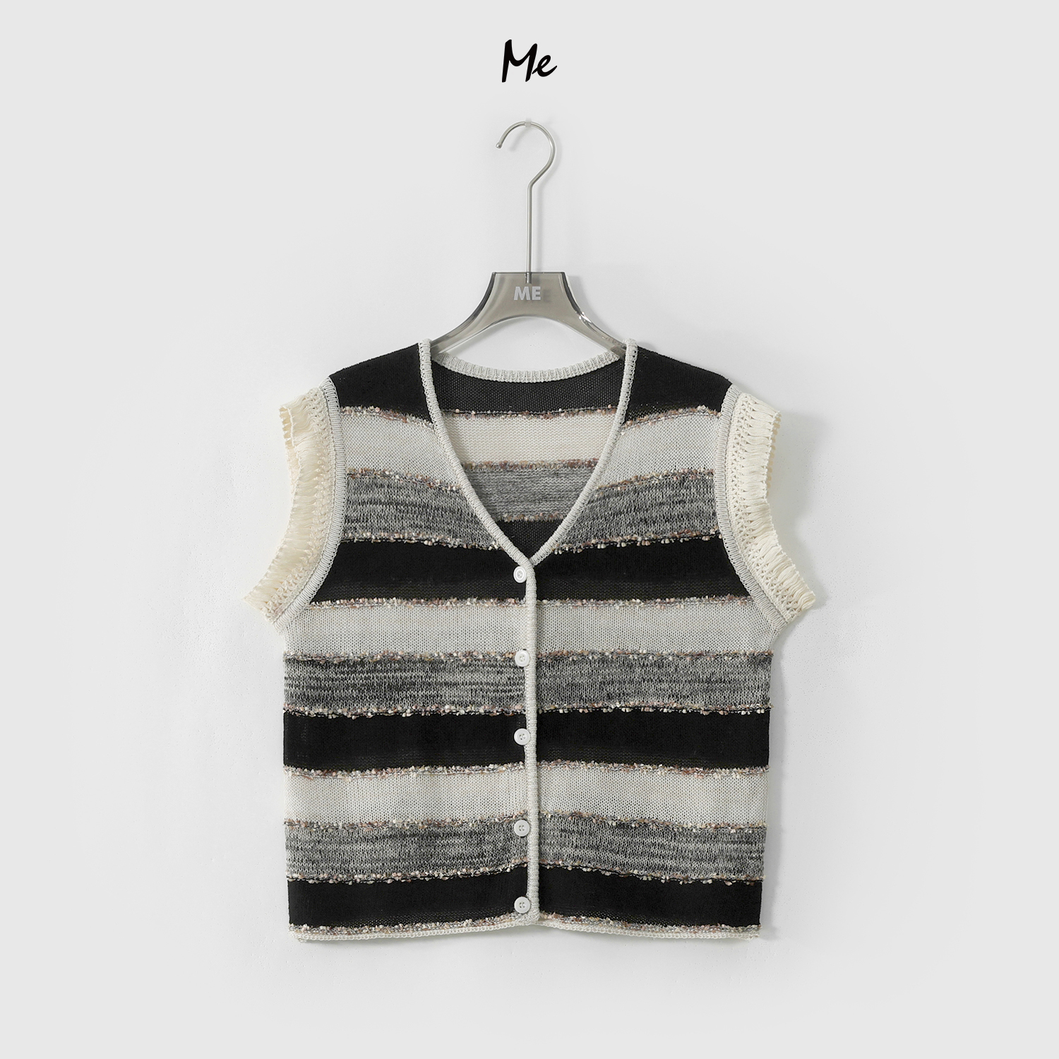 ME【流金时代】天丝亚麻混纺流苏工艺显瘦时尚百搭针织衫MESS5807