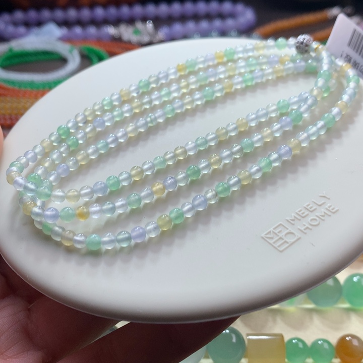 翡翠手链未镶嵌闭眼拍！高冰幻彩小米多圈卡3.5