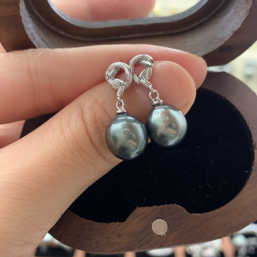 耳钉海水珍珠银S925镶嵌110号