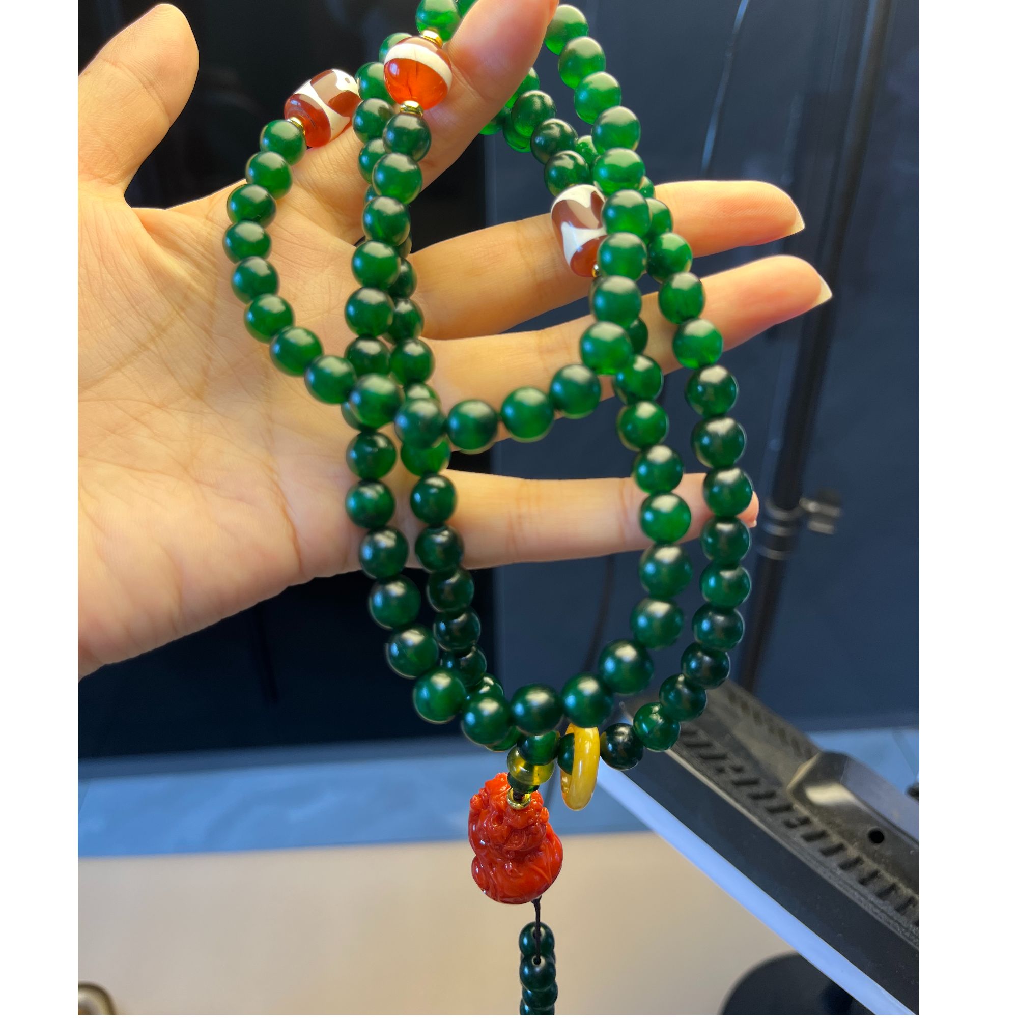 非金属珐琅项链 绿色 项链 带貔貅