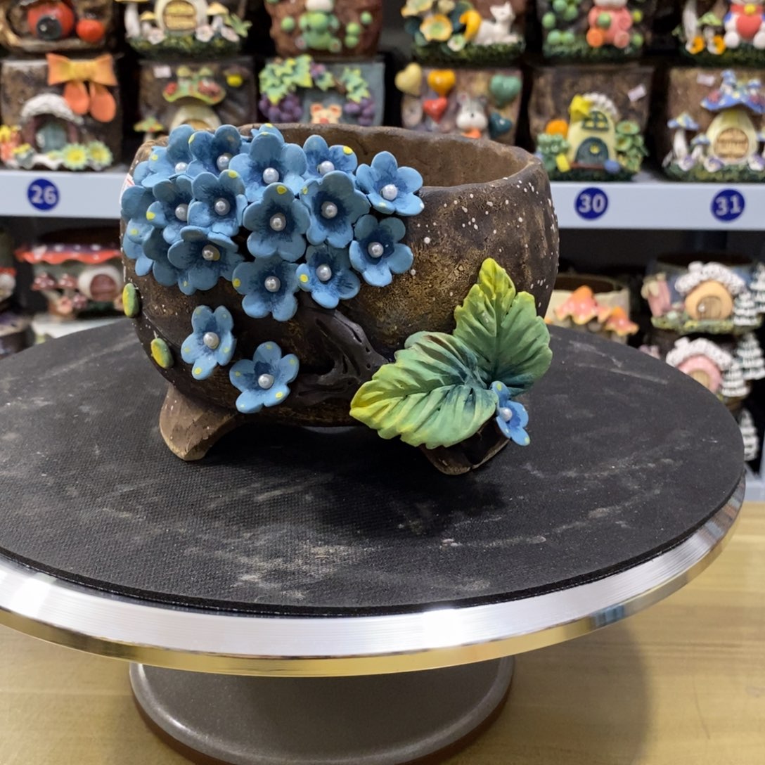 白狐粗陶手捏花盆