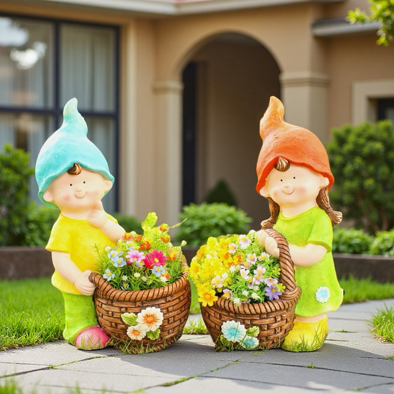 户外仿真男孩女孩提篮花盆可爱人物花园摆件改造幼儿园庭院装饰品