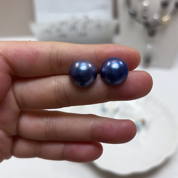耳饰银S925镶嵌拼合珍珠（马贝珠）