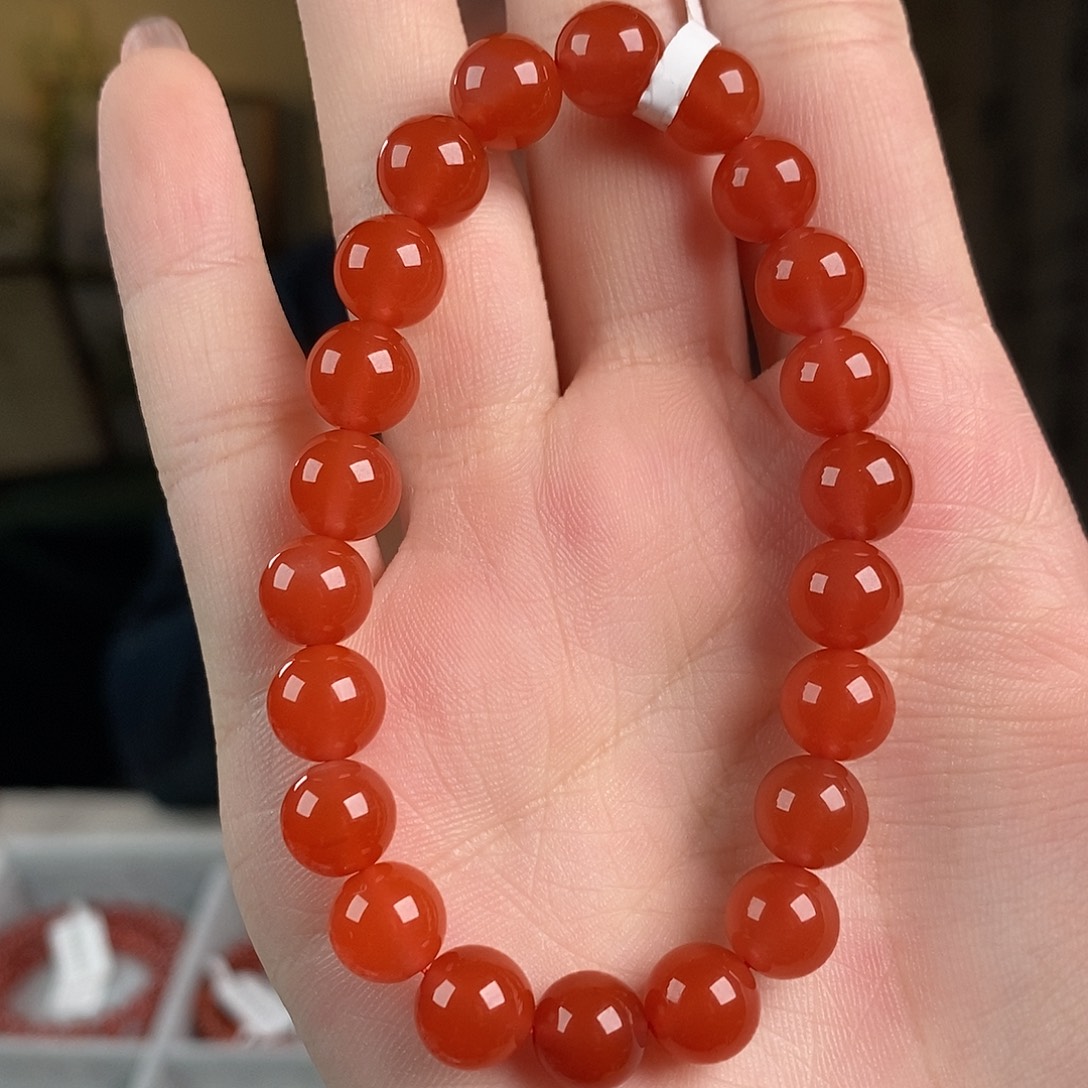 南红玛瑙未镶嵌手串原矿特级8.5mm 宝石红 保山河湾