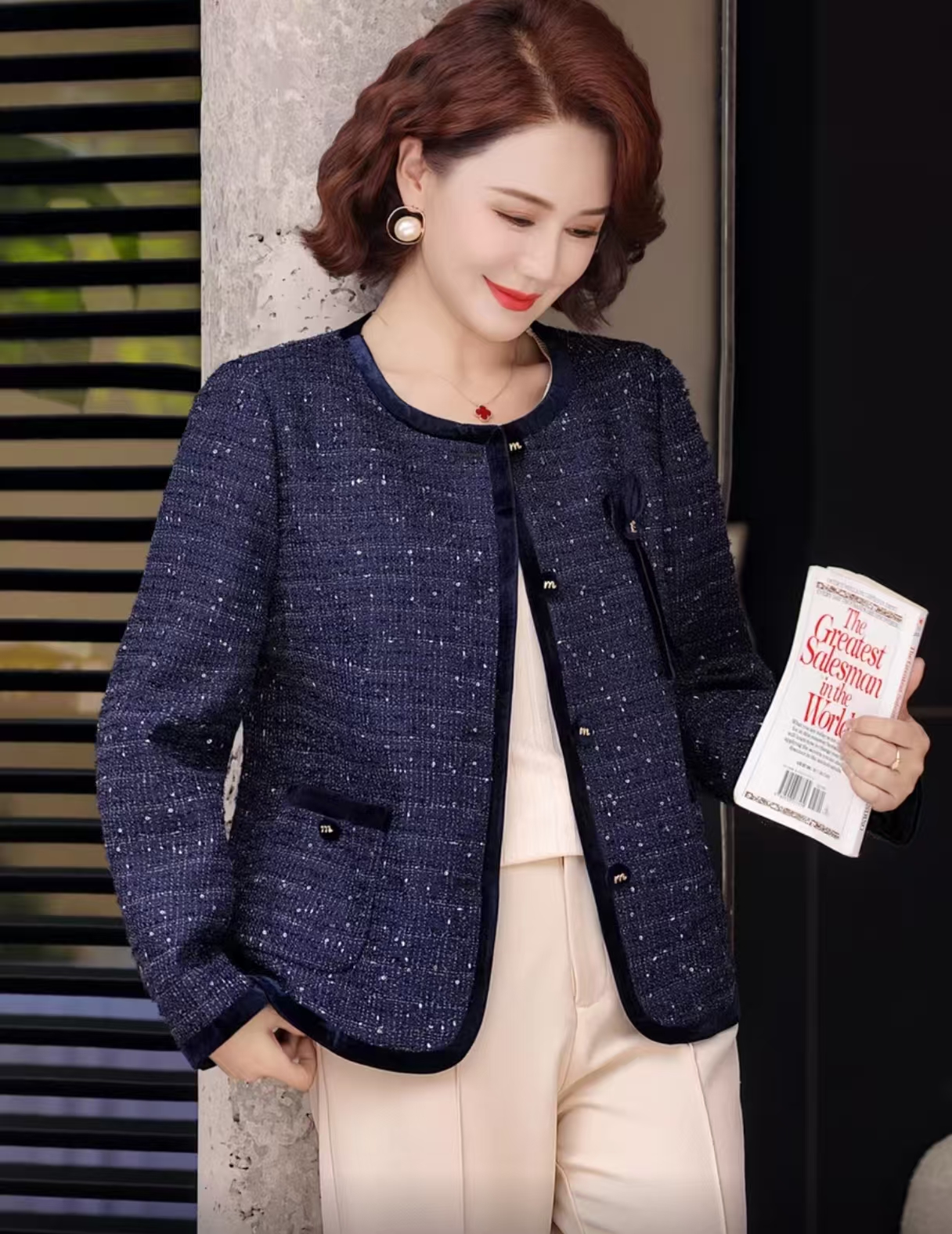 【艳子】常规口袋短裙常规袖中老年女装洋气秋季开衫夹克秋冬