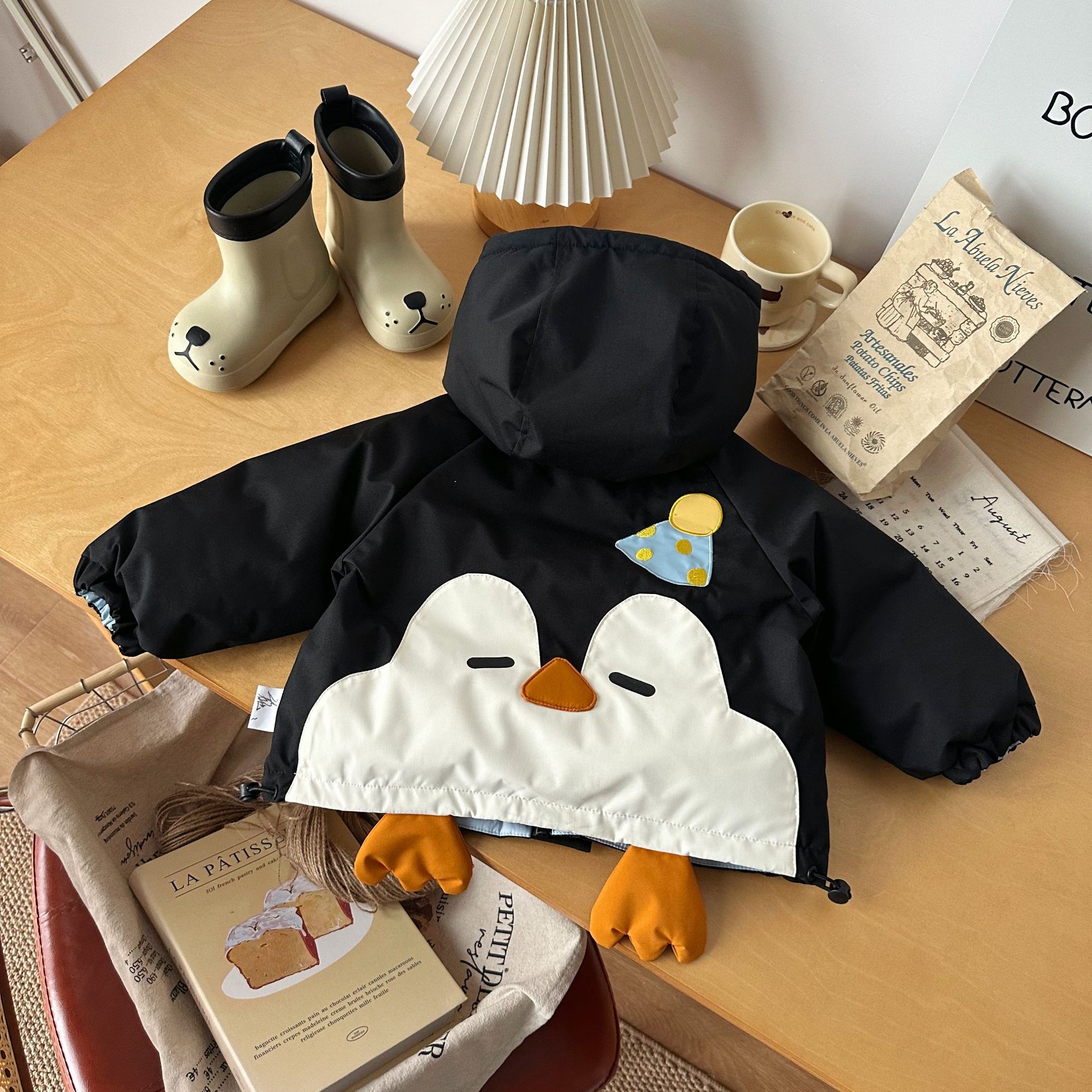 【双面小企鹅】DW255583橘止皮25冬男小童90白鸭绒双面连帽羽绒服