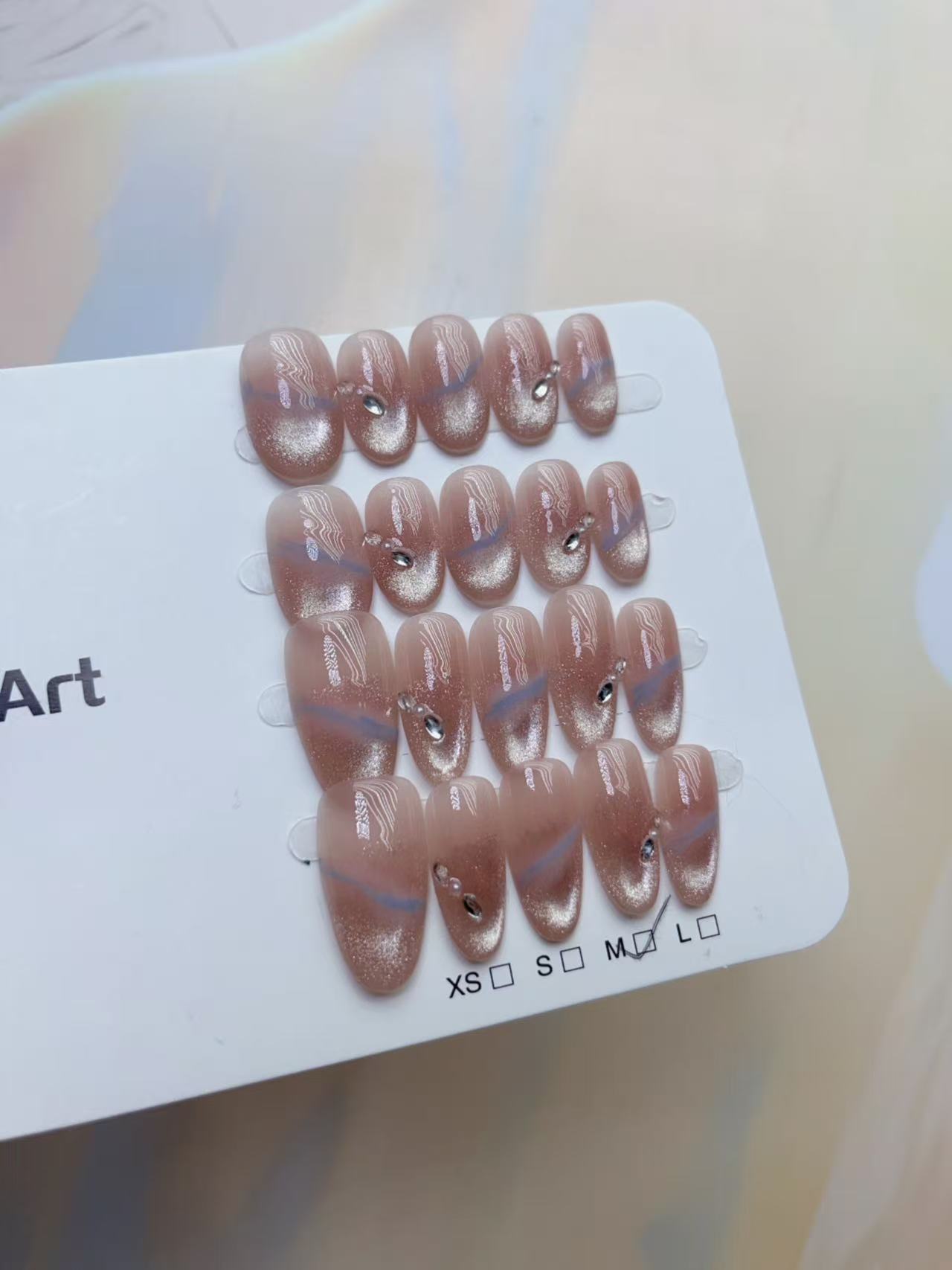 【破晓】自然气质温柔显白手工美甲粉色中长款穿戴甲碎钻裸色冰透