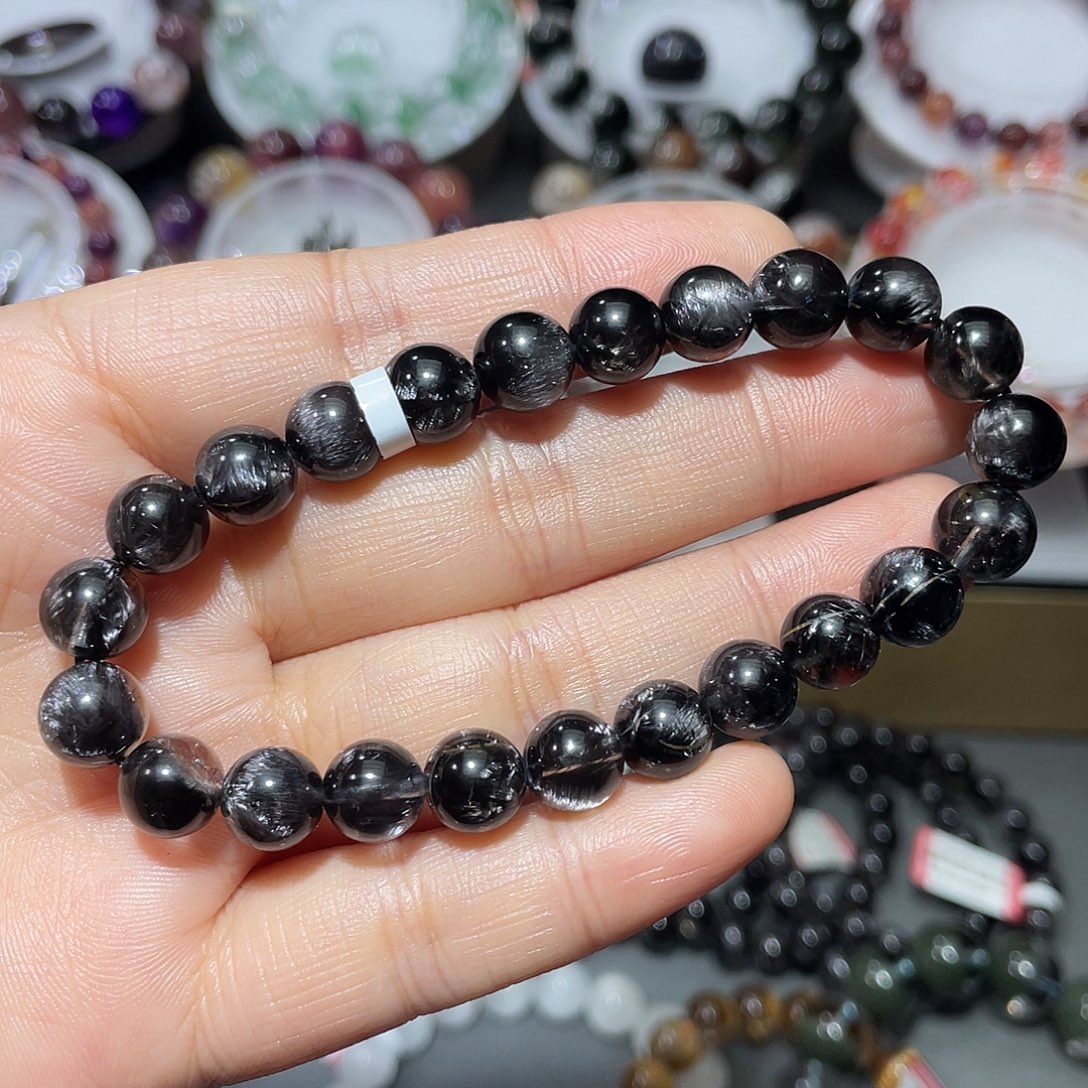 水晶未镶嵌手串黑银钛手串