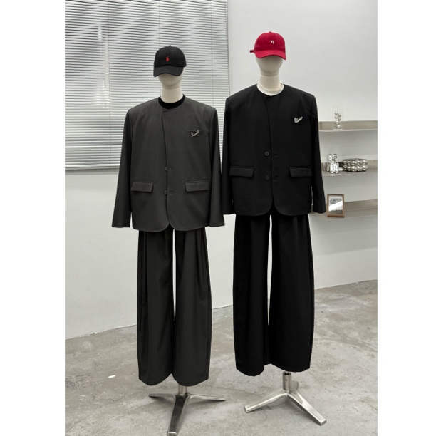 韩系老钱风长袖西服上装秋冬平驳领小西装潮流干练时尚痞帅外套男