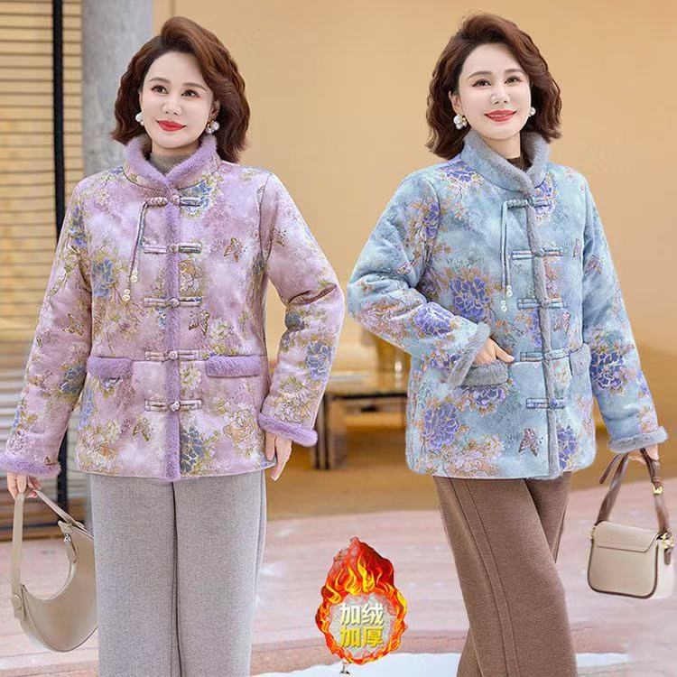 复古加厚妈妈棉衣外套棉服常规款肌理民族风纽扣中老年女装