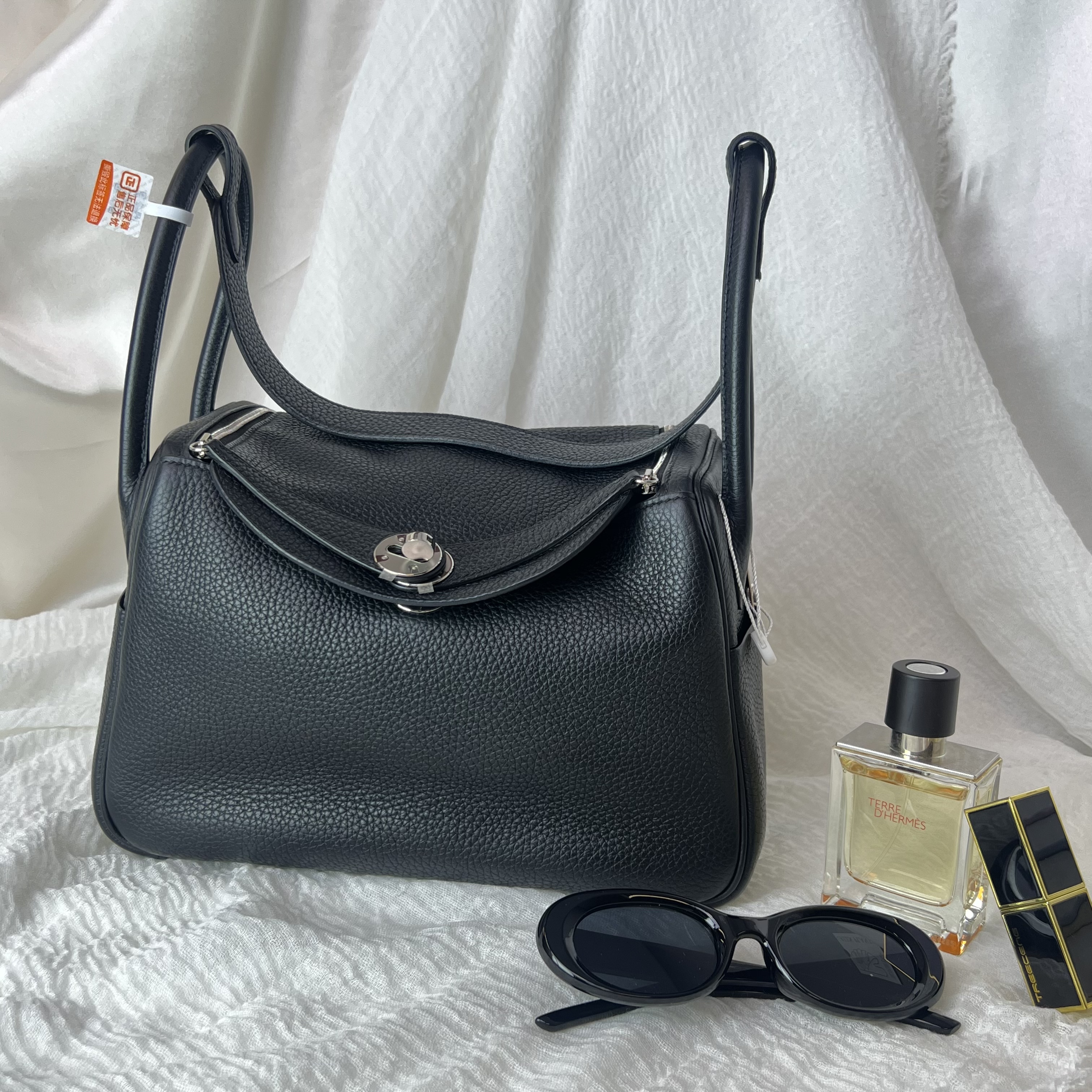 99新 Hermes/爱马仕 黑银lindy26C刻银扣手提包250520CZGCZG03