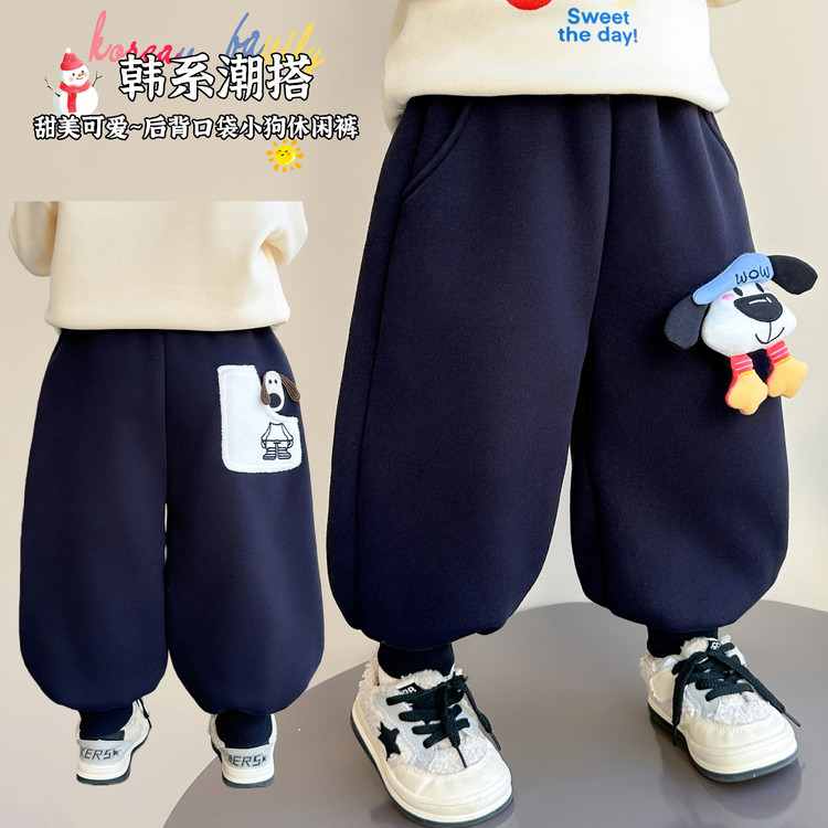 女童冬装加绒裤2025新款洋气儿童卡通休闲裤子宝宝加厚女孩保暖裤