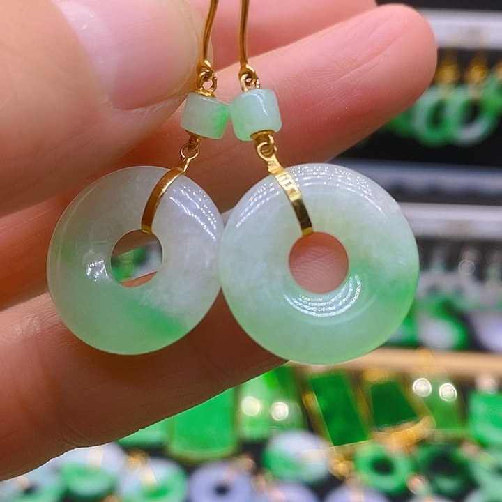 翡翠耳饰18K金镶嵌耳坠