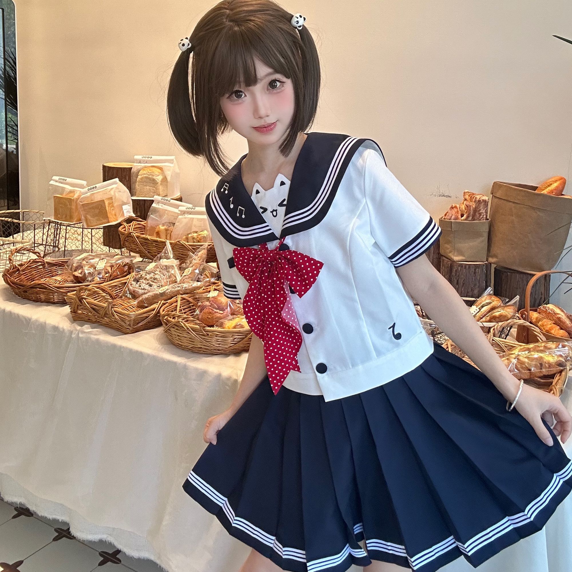 樱川梦屿JK原创绀色甜美可爱水手服正版显白夏季日系制服百褶裙