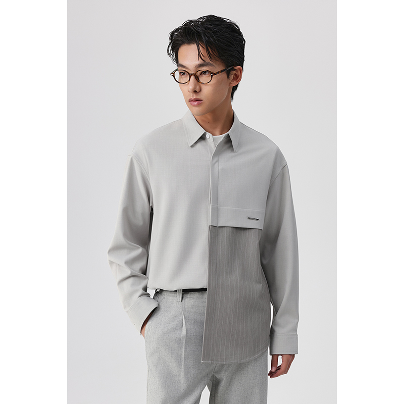 【拼接衬衫】男士长袖休闲百搭简约衬衣春秋潮流韩版设计感上衣CC25