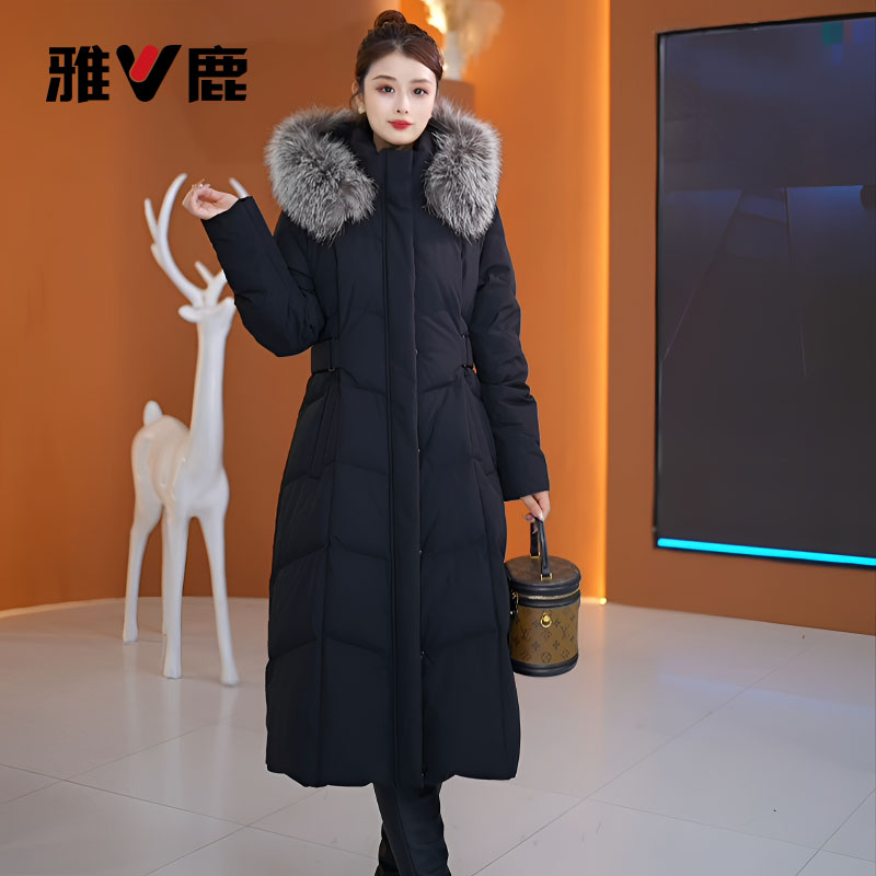 雅鹿羽绒服2024新款白鸭绒保暖冬季中长款女士韩版加厚狐狸毛