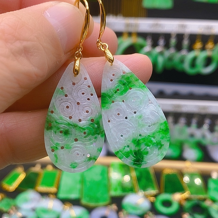 翡翠耳饰银S925镶嵌耳坠