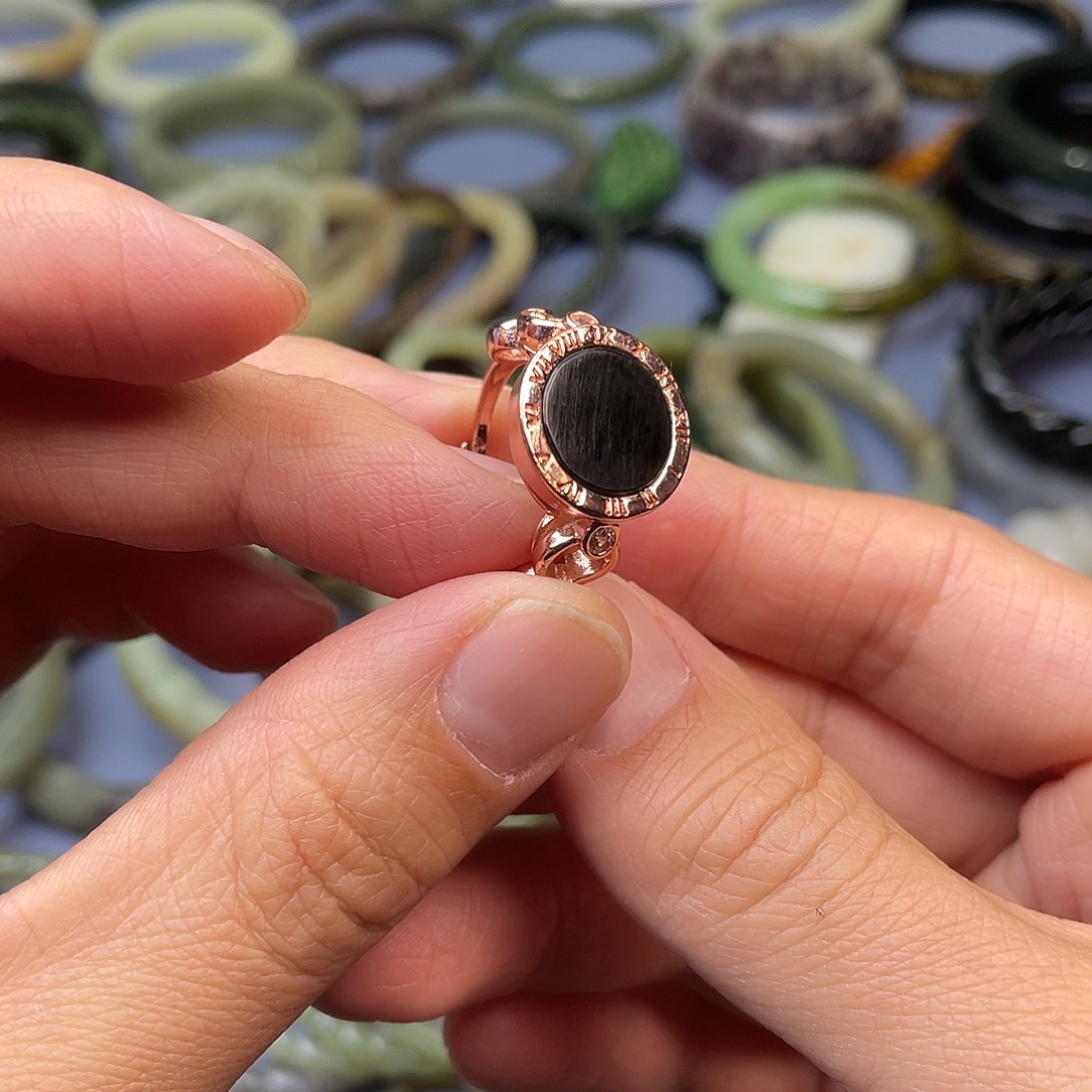 和田玉（青玉）合金戒指